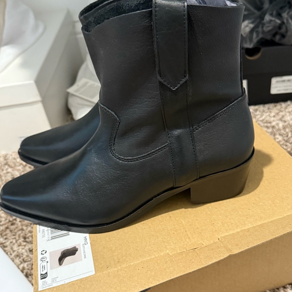 Mango Black Ankle Boots Sleek Western Style